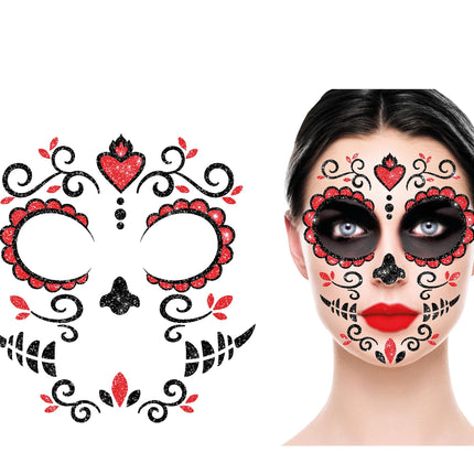 Dia De Los Muertos Gezicht Stickers Glitter 20cm