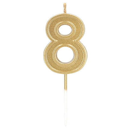 Kaarsje Elegant '8' goud op prikker (3 x 4,2 x 0,7 cm)