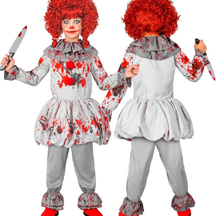 Clown Kostuum Grijs Rood Kind