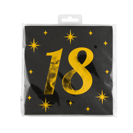 18 Jaar Servetten Zwart Goud 19cm 16st van Paper Dreams koop je bij Partywinkel