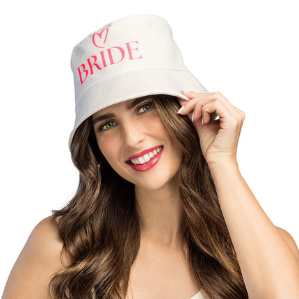 Bride Bucket Hat Wit Roze