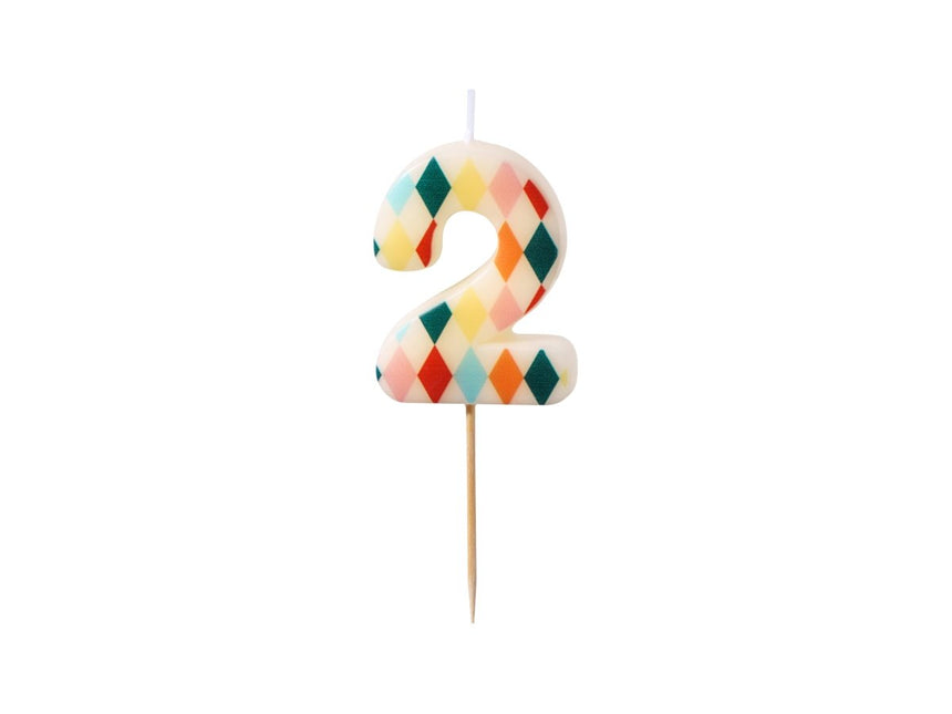 2 Jaar Kaars Gekleurd 5,5cm van Partydeco koop je bij Partywinkel