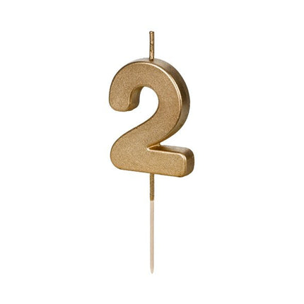 2 Jaar Kaars Goud 4,5cm van Partydeco koop je bij Partywinkel