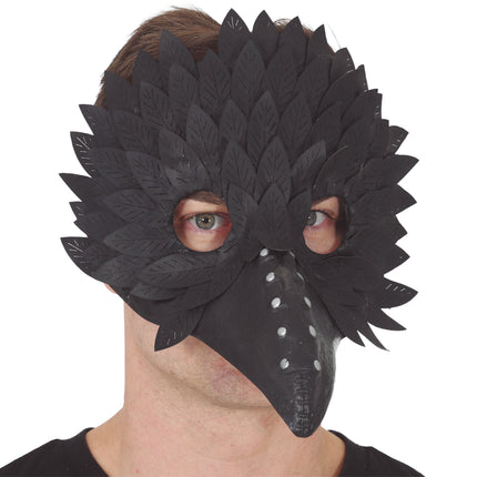 Halloween Masker Zwart Vogel Veren