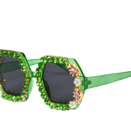 Groene Bril Strass Bloemetjes