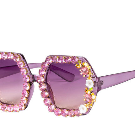 Roze Bril Strass Bloemetjes