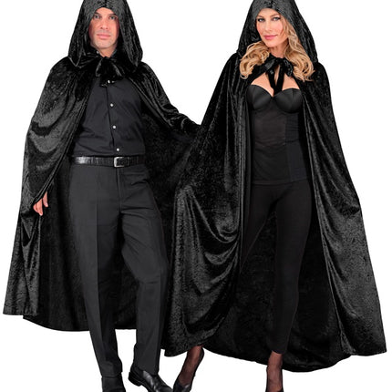 Halloween Cape Zwart Fluweel 1,4m
