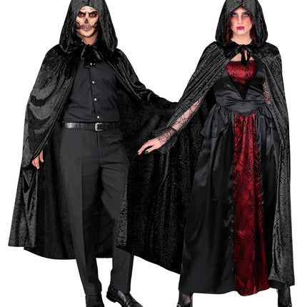 Halloween Cape Zwart Fluweel 1,4m