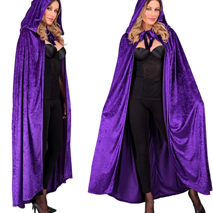 Paars Fluwelen Cape Met Kap 140cm