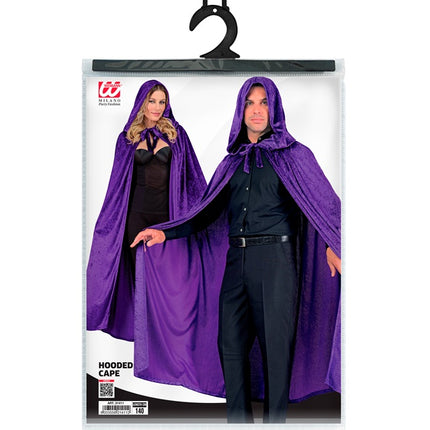 Paars Fluwelen Cape Met Kap 140cm