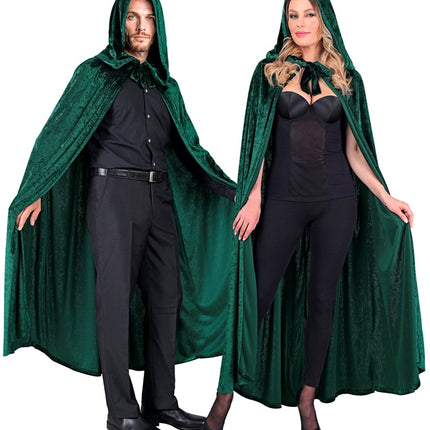 Groen Fluwelen Cape Met Kap 140cm