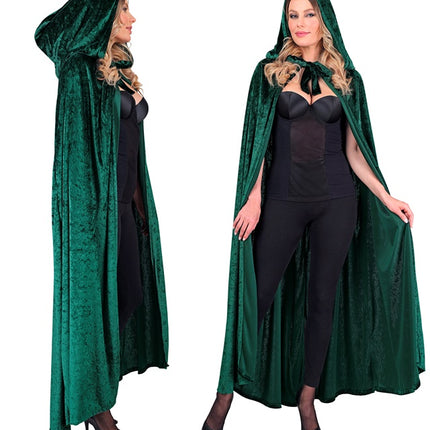 Groen Fluwelen Cape Met Kap 140cm
