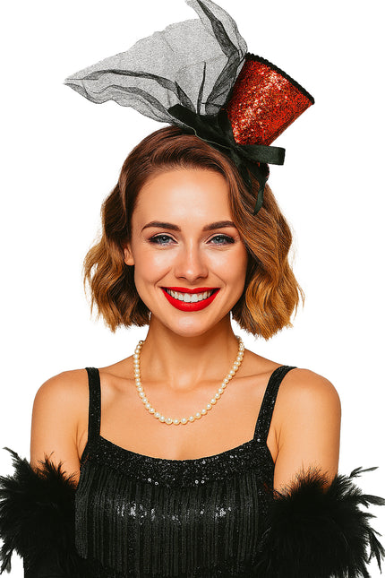 Hoed Bucket Hat Rood Zwart Glitters