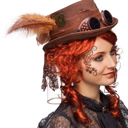 Bruine Steampunk Hoed met bril