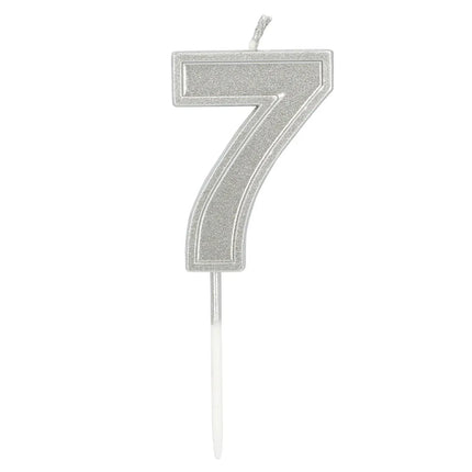 Kaarsje Elegant '7' zilver op prikker (3 x 4,2 x 0,7 cm)