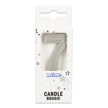 Kaarsje Elegant '7' zilver op prikker (3 x 4,2 x 0,7 cm)