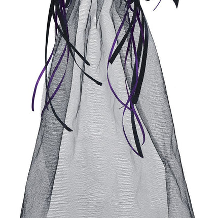 Zwarte Halloween Haarband Paarse Bloemen En Sluier