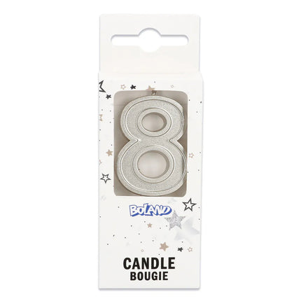 Kaarsje Elegant '8' zilver op prikker (3 x 4,2 x 0,7 cm)
