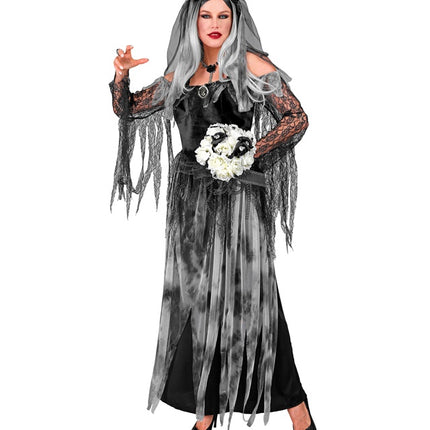 Halloween Jurk Zwart Bruid 2 delig