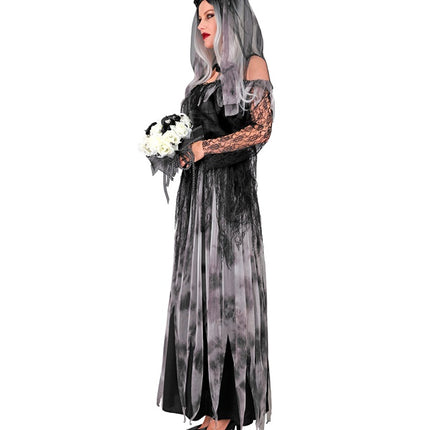 Halloween Jurk Zwart Bruid 2 delig