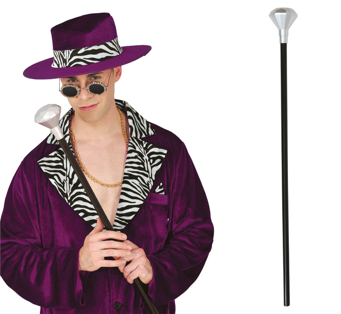 Zwart Zilveren Wandelstok Diamant Knop 85cm