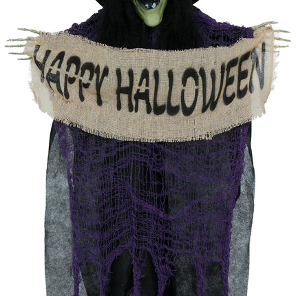 Halloween Pop Hangende Heks Met Bordje 1,10m