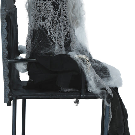 Halloween Skelet Op Stoel Met Licht, Geluid En Beweging 1,05m