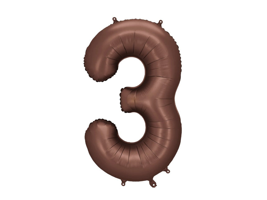 3 Jaar Cijfer Ballon Bruin Leeg 86cm van Partydeco koop je bij Partywinkel