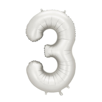 3 Jaar Cijfer Ballon Zilver Satijn Folie Leeg 86cm van Partydeco koop je bij Partywinkel