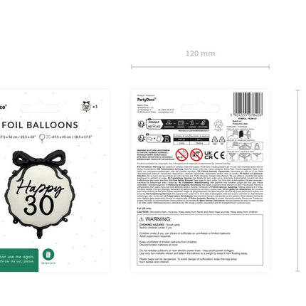 30 Jaar Helium Ballon Zwart Wit 53cm van Partydeco koop je bij Partywinkel