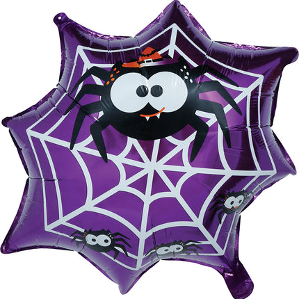 Halloween Helium Ballon Paars Spinnenweb Leeg 60cm