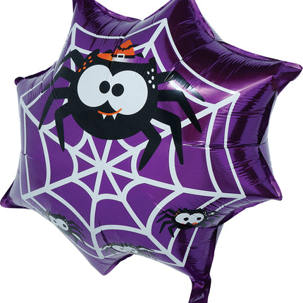 Halloween Helium Ballon Paars Spinnenweb Leeg 60cm