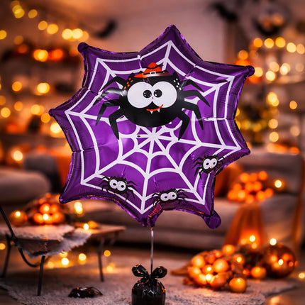 Halloween Helium Ballon Paars Spinnenweb Leeg 60cm