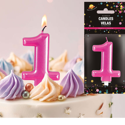 Roze Kaars 1 Jaar Metallic 8cm