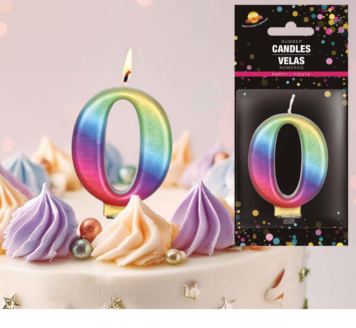 Regenboog Kaars 0 Jaar Metallic 8cm