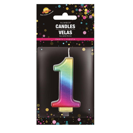 Regenboog Kaars 1 Jaar Metallic 8cm