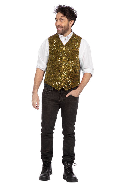 Gouden Gilet Heren Pailletten Glitter