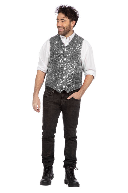 Zilveren Gilet Heren Pailletten Glitter