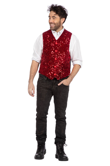 Rode Gilet Heren Pailletten Glitter