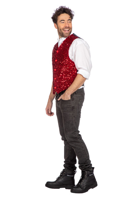Rode Gilet Heren Pailletten Glitter