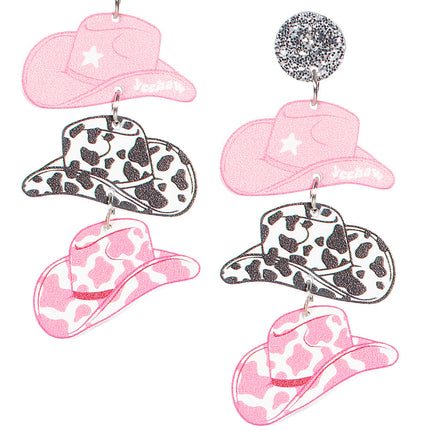 Cowboy Oorbellen Zwart Roze