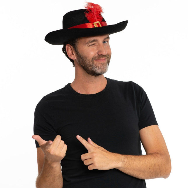 Musketier Hoed Zwart Rood