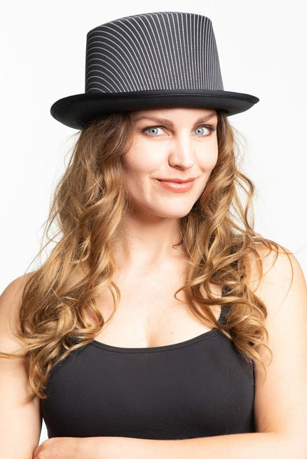 Hoge Hoed Zwart Gestreept Satijn