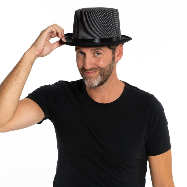 Hoge Hoed Zwart Gestreept Satijn