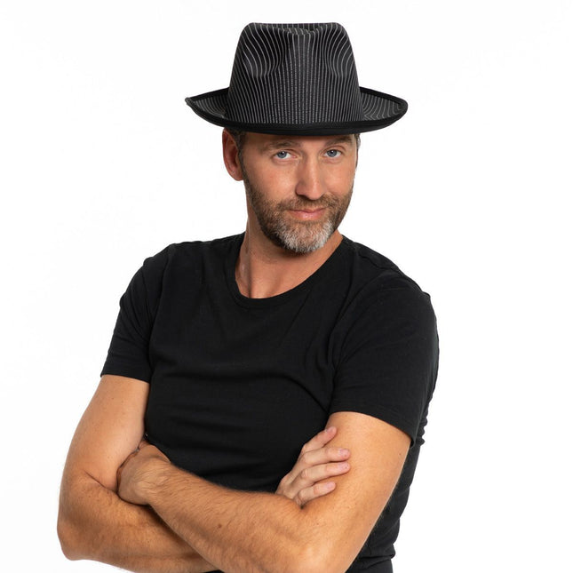 Gangster Hoed Zwart Gestreept Satijn