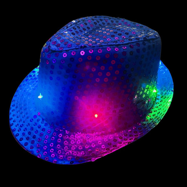 Pailletten Hoedje Blauw met Licht incl Batterijen