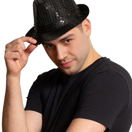 Zwarte Hoed Pailletten Met Licht