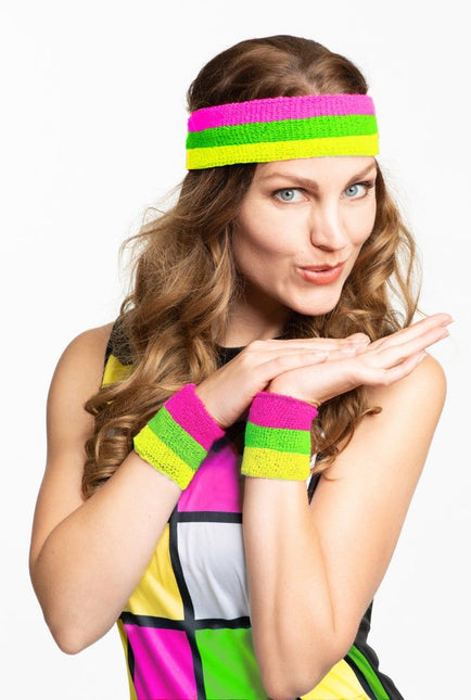 Set Hoofdband/Polsbandjes Neon Multicolour - 6 Pack