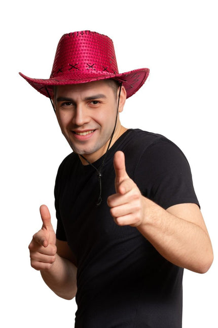 Cowboy Hoed Pailletten Neon Roze