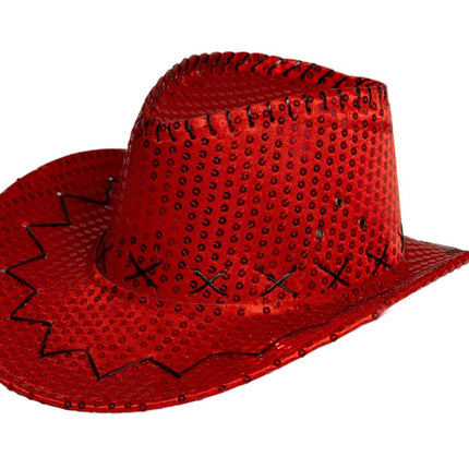 Cowboy Hoed Pailletten Rood
